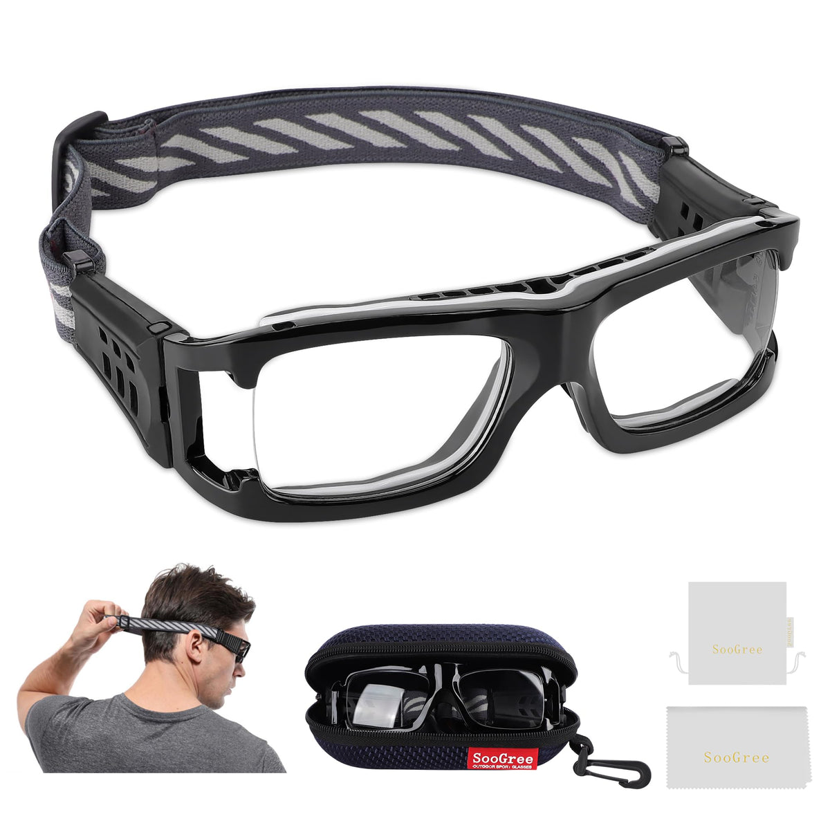 SooGree Sport Glasses Goggles Basketball Soccer Sports Protective Eyewear Goggles-Replaceable Prescription Lens