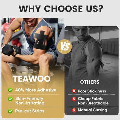 TEAWOO PreCut Kinesiology Tape for Shoulder (20 Pcs 3 Colors)
