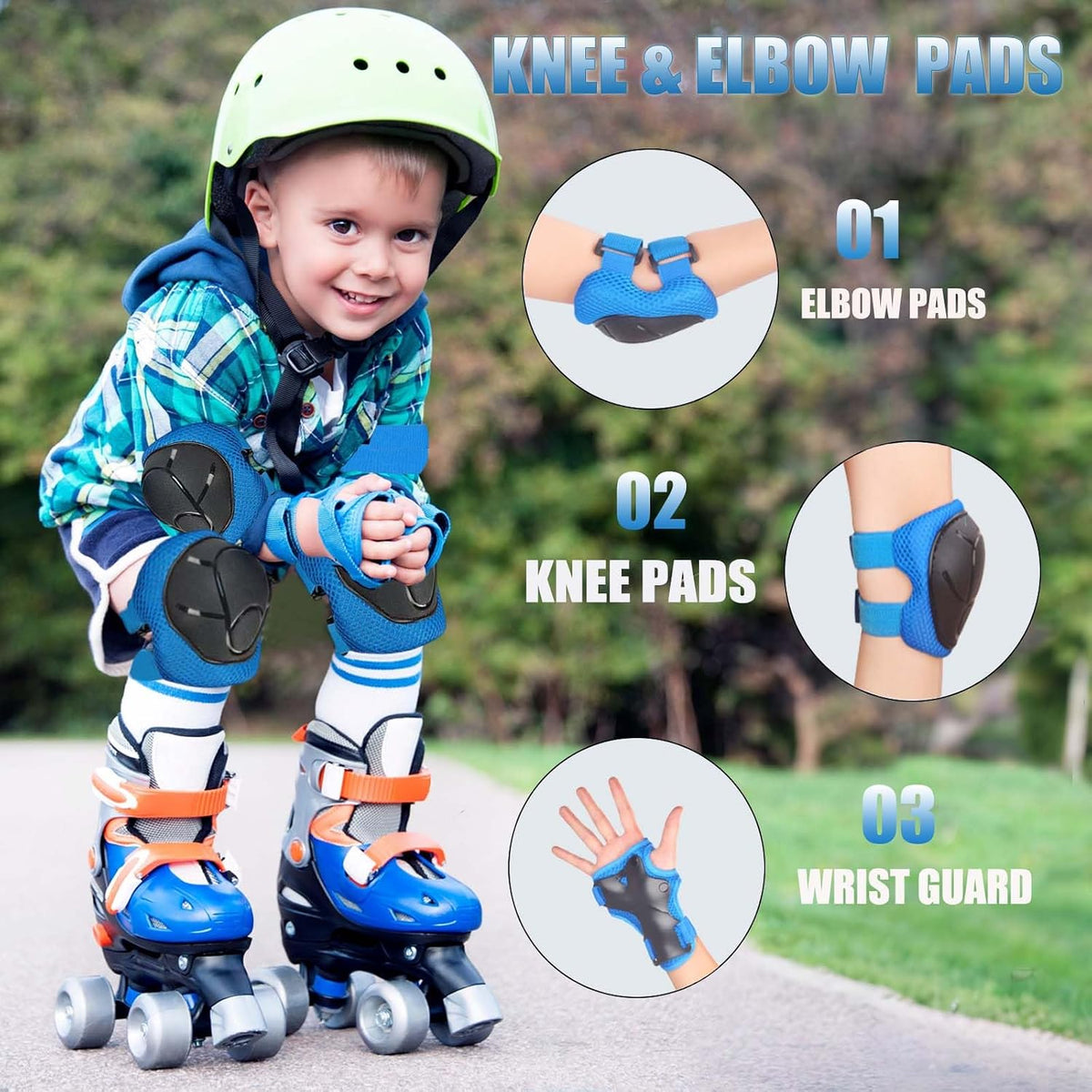 Kids/Youth Knee Pads Elbow Pads for 3-14Years Boys Girls 6 in 1 Kids Protective Gear Set Adjustable for Skating Cycling Bike Rollerblading Scooter Roller Skates