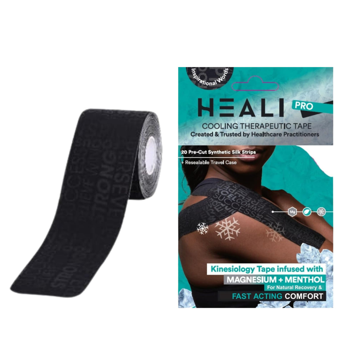 Heali Kinesiology Tape with Magnesium and Menthol, 20 Pcs Precut Strips, K Tape Roll, Knees, for Physical Therapy, Sports, Muscles and Joints, Water Resistant, Blue Splatter