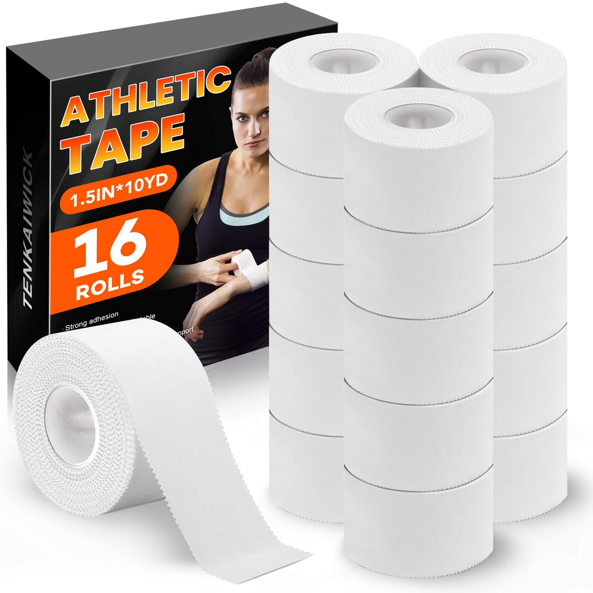 32 Pack Athletic Tape, White Sports Tape for Wrist Ankle Protection, Sports Tape Athletic No Sticky Residue, Easy to Tear Gymnastics Tape for Soccer, Football, Training Supplies (1.5" x 320 Yards)