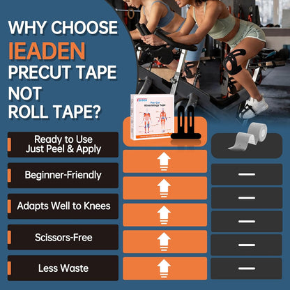 Precut Kinesiology Tape for Knees, 10 Pcs, Black