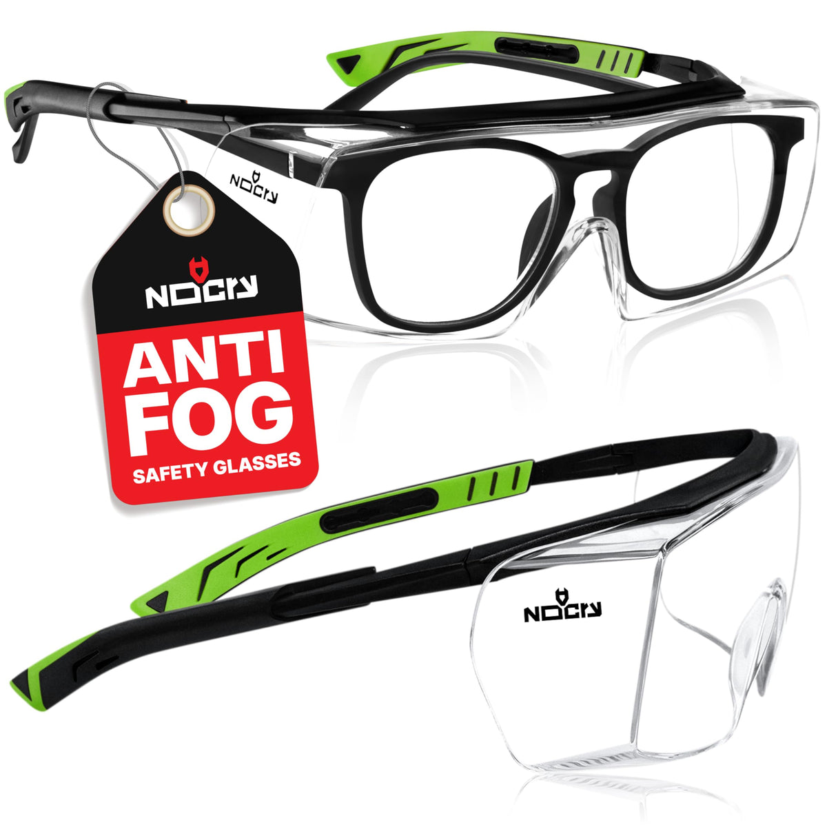 NoCry Safety Glasses Over Eyeglasses for Men and Women with Anti Scratch Lenses and Integrated Side Shields — Adjustable Temples with Anti-Slip Tips — 100% UV Protective Eyewear — ANSI Z87 Certified