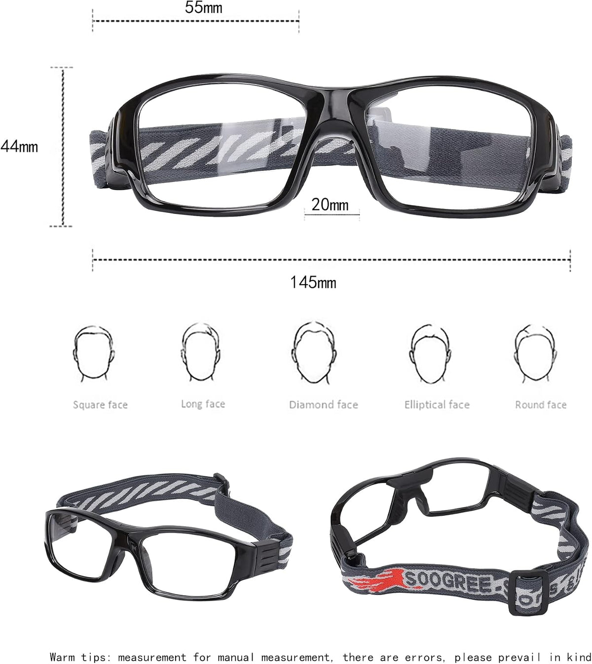 SooGree Sport Glasses Goggles Basketball Soccer Sports Protective Eyewear Goggles-Replaceable Prescription Lens