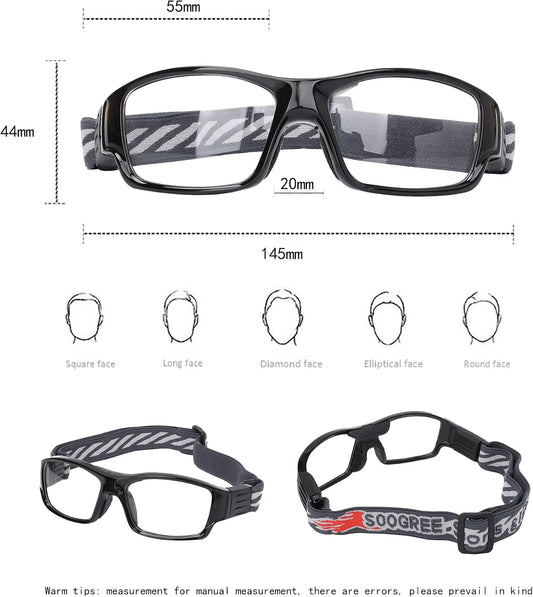 SooGree Sport Glasses Goggles Basketball Soccer Sports Protective Eyewear Goggles-Replaceable Prescription Lens