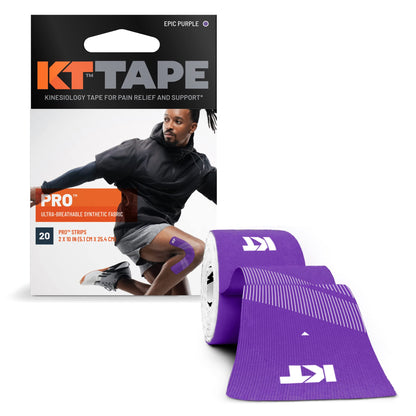 KT Tape, Pro Synthetic Kinesiology Athletic Tape, 20 Count, 10” Precut Strip