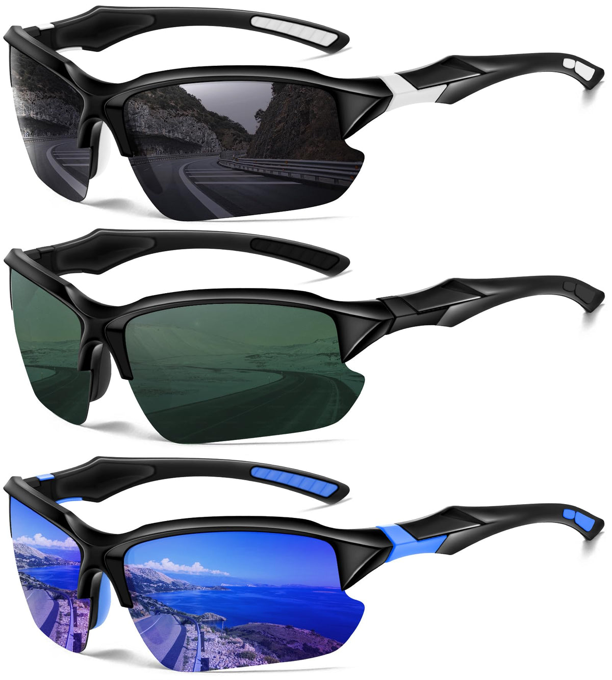 Sports Polarized Sunglasses for Men Cycling Running Fishing UV Protection Sun Glasses Lightweight Half Frame Goggles