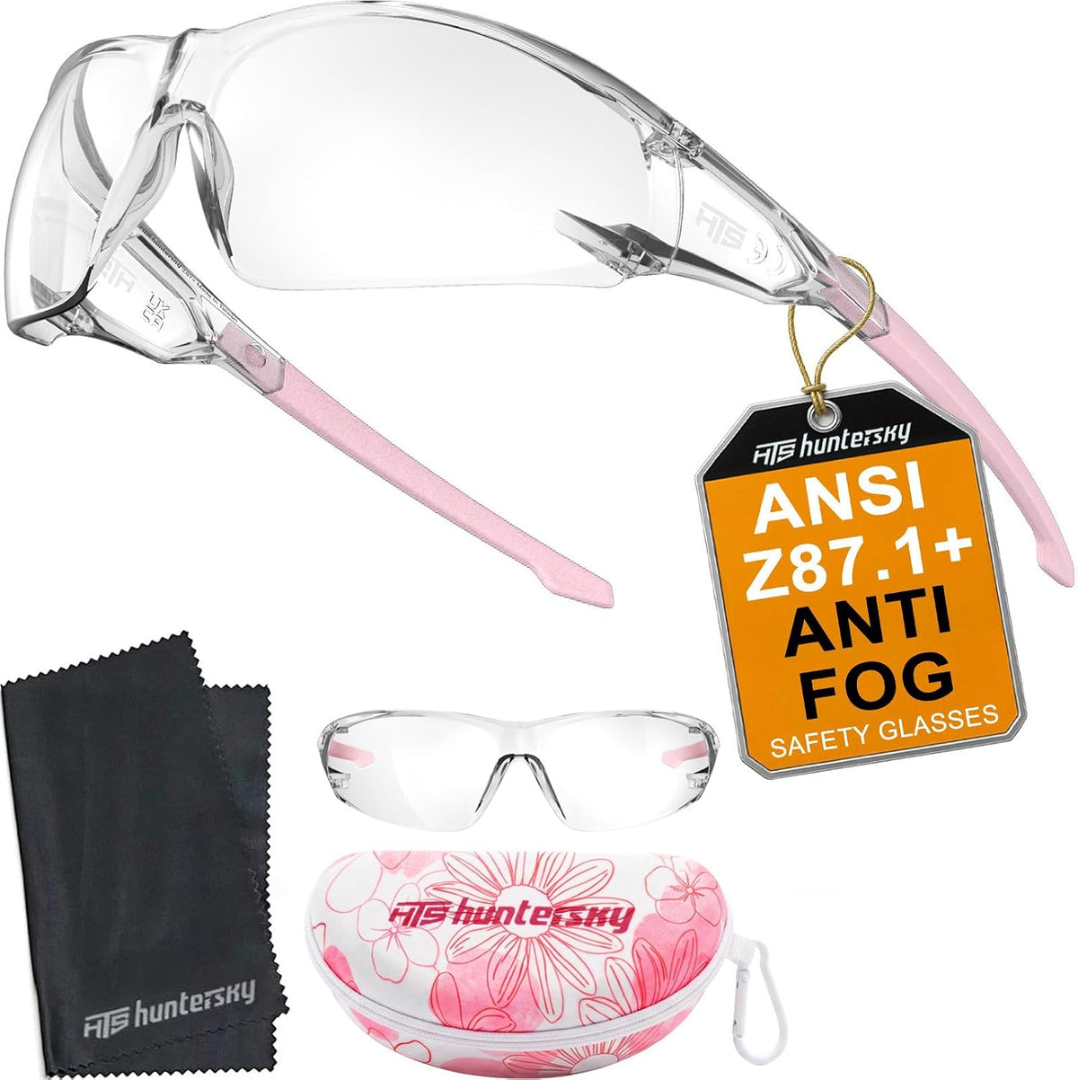 HTS HUNTERSKY ANSI Z87.1 Anti-Fog Clear Safety Glasses Pickleball Youth Baseball Lab Chemistry Goggles Scratch Resistant