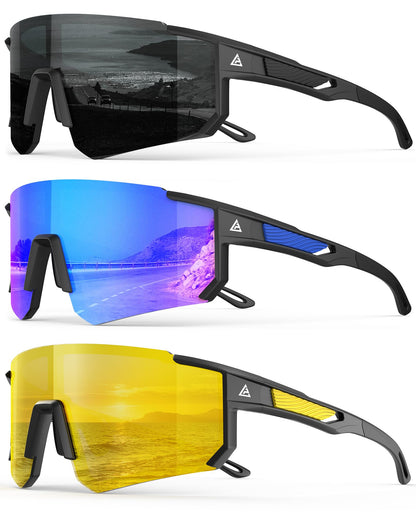 Polarized Sports Sunglasses for Men Women, UV400 Protection Mens Sunglasses Wrap Around Sun Glasses for Cycling Running