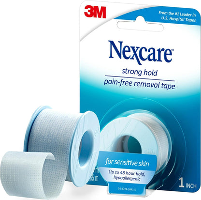 Nexcare Sensitive Skin Low Trauma Tape, 4 Count – Gentle Adhesive Medical Tape for Fragile or Delicate Skin, Hypoallergenic & Latex-Free, Ideal for Post-Surgery Care, Pediatric Use, Frequent Changes