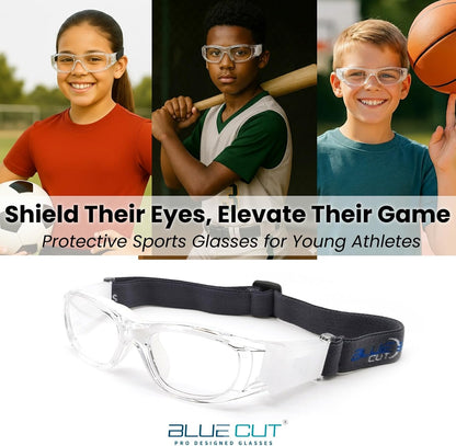 BLUE CUT Safety Basketball Goggles For Kids for Outdoor Sports Soccer Football Anti Fog Replaceable to Prescription Lenses