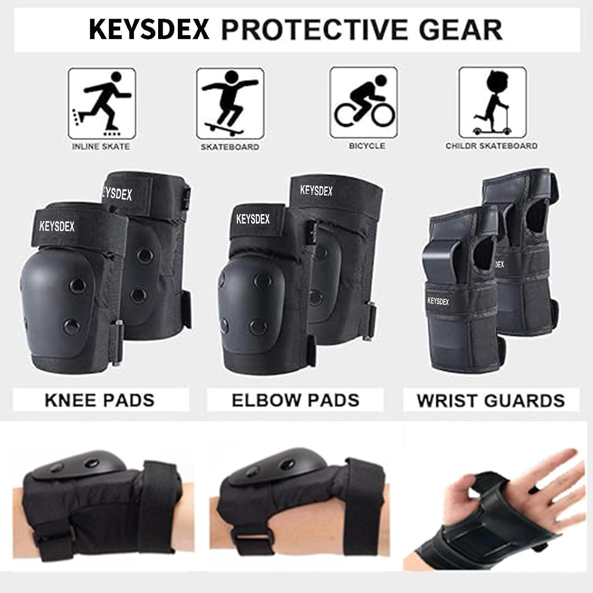 Knee Pads Elbow Wrist Guards 6-in-1 Protective Gear Kids Adults