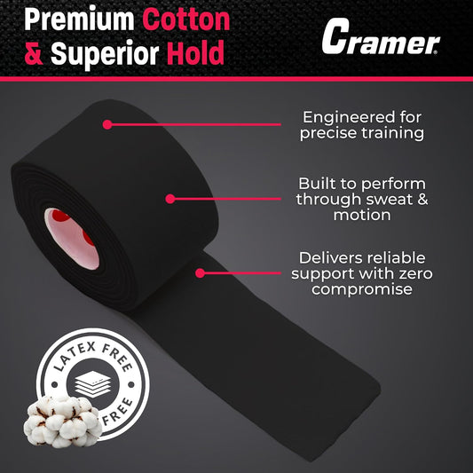 Cramer Team Color Athletic Tape, Black, Latex-Free, 1.5" x 15yds, 32 Roll Bulk Case, Tearable Sports Tape for Wrists, Ankles, Baseball, Training, Strong Athletic Wrap for Athletes & Trainers
