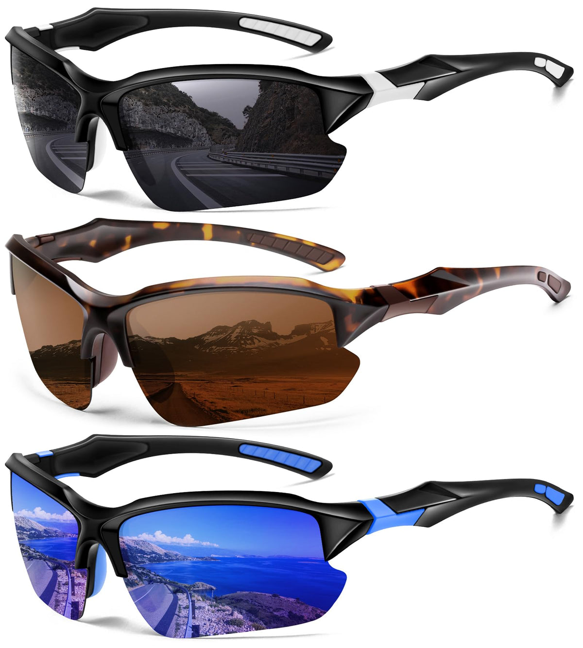 Sports Polarized Sunglasses for Men Cycling Running Fishing UV Protection Sun Glasses Lightweight Half Frame Goggles
