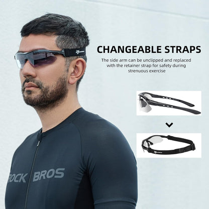 ROCKBROS Photochromic Sports Sunglasses Men Women - UV400 Protection Goggle with Myopia Frame for Running Cycling Driving