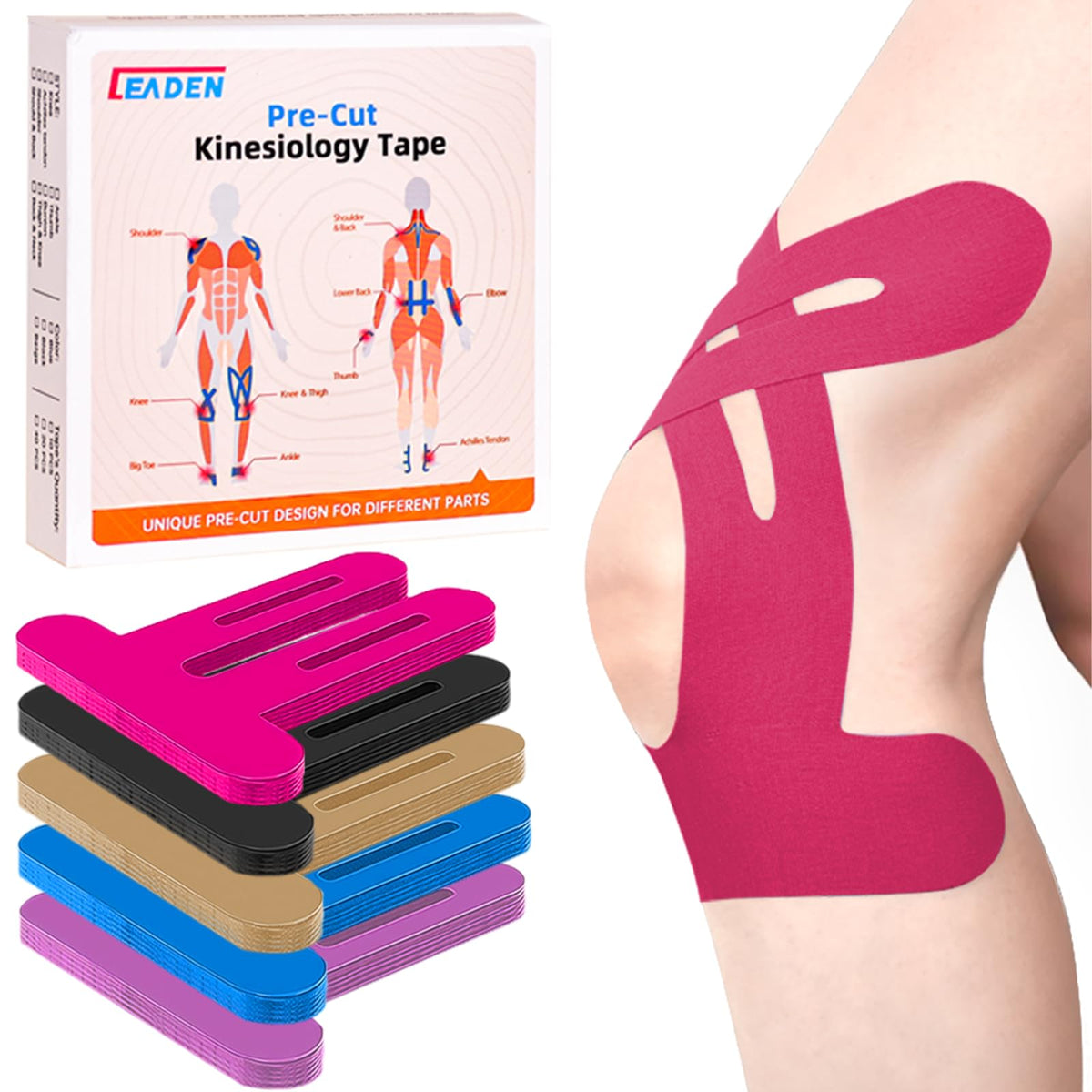 Precut Kinesiology Tape for Knees, 10 Pcs, Black