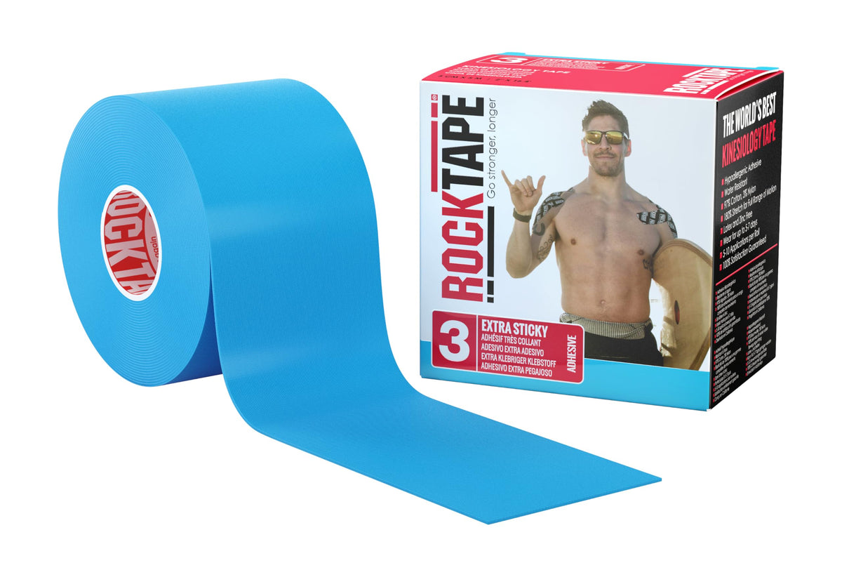 RockTape Extra Sticky Kinesiology Tape - Athletic Tape for Muscle Pain Relief, Injury Recovery - Microscopic Skin Lifting & Decompression - Sweat & Water Resistant