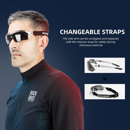 ROCKBROS Photochromic Pickleball Glasses Men Women UV400 & Head Strap