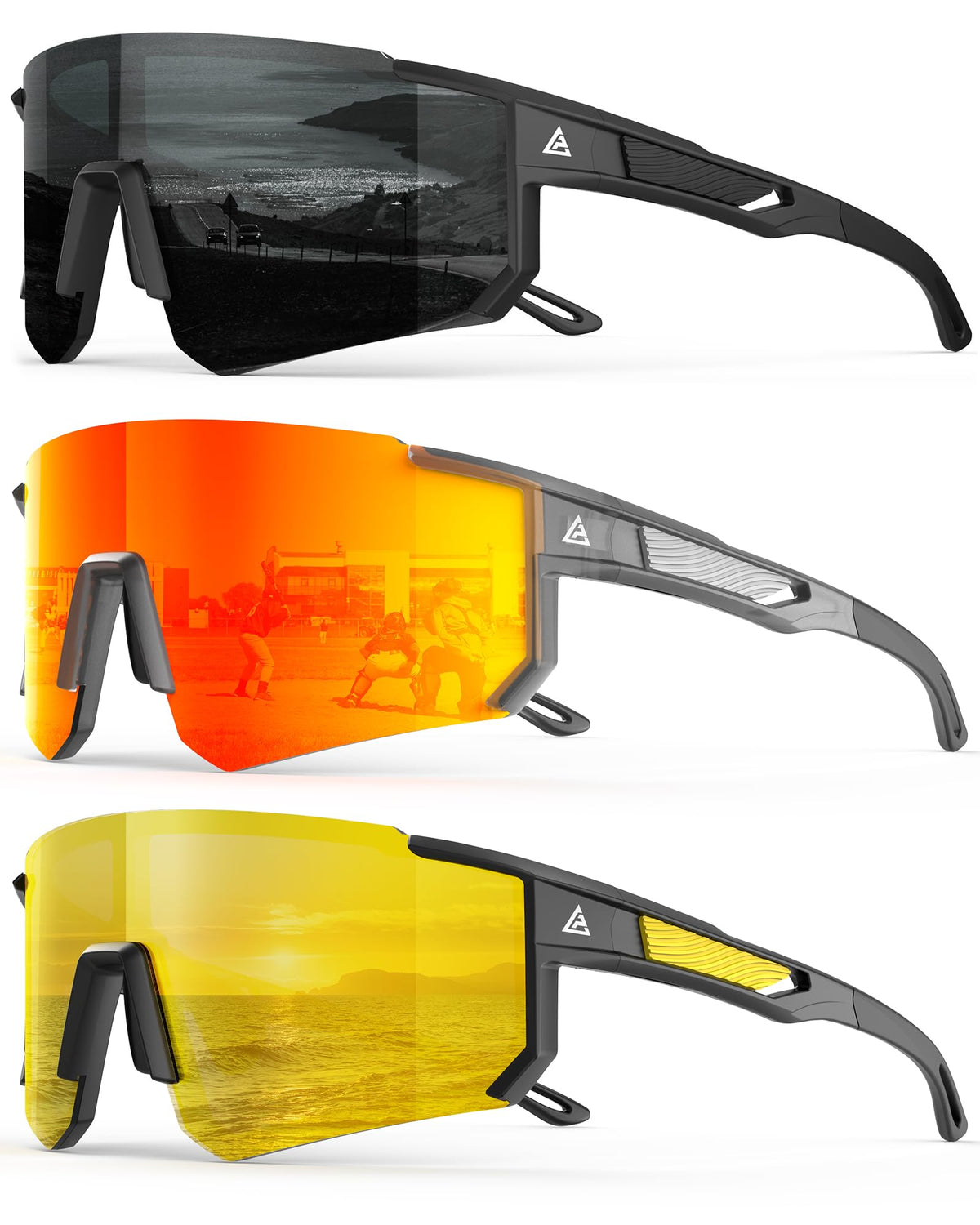 Polarized Sports Sunglasses for Men Women, UV400 Protection Mens Sunglasses Wrap Around Sun Glasses for Cycling Running