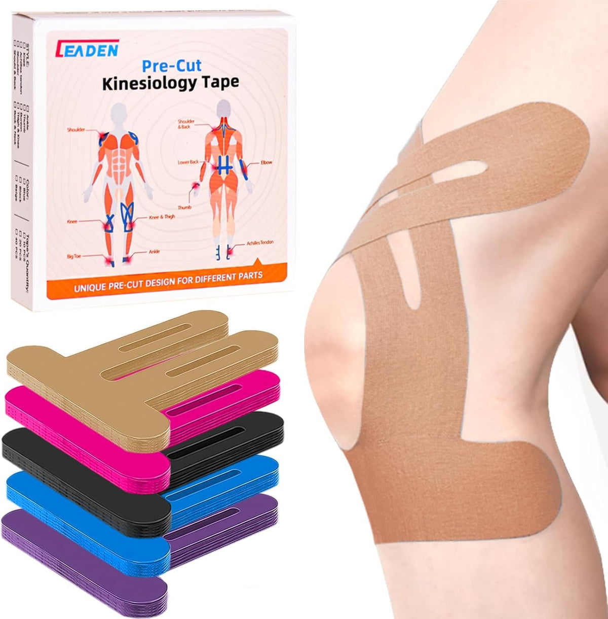 Precut Kinesiology Tape for Knees, 10 Pcs, Black