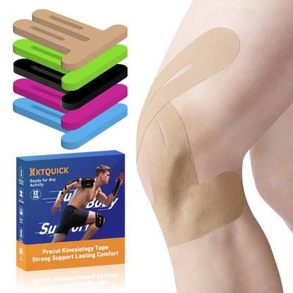 KTQUICK Precut Kinesiology Tape for Knees,Knee Support Tape&Stability,12PCS