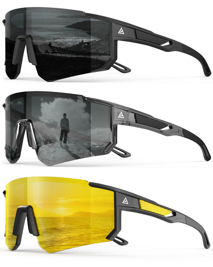 Polarized Sports Sunglasses for Men Women, UV400 Protection Mens Sunglasses Wrap Around Sun Glasses for Cycling Running