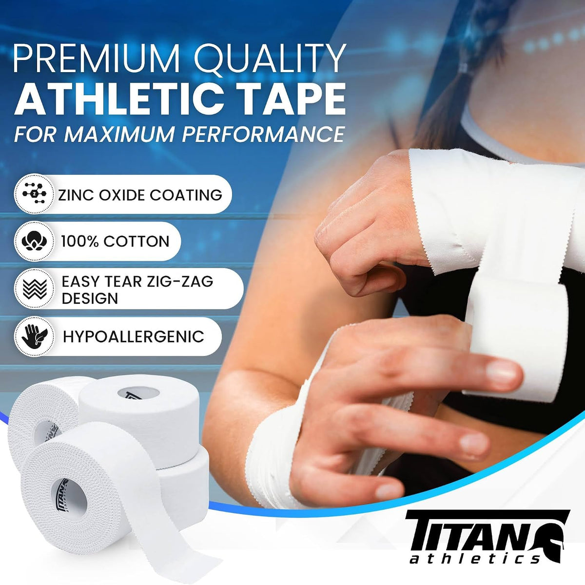 12 Pack White Athletic Tape (45ft Rolls) - Athletes Trainers Injuries & First Aid - Premium Medical Sports Tape - Wrap & Support Ankles & Wrists - Easy Tear Design with Zinc Oxide & No Sticky Residue
