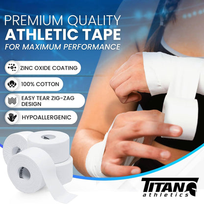12 Pack White Athletic Tape (45ft Rolls) - Athletes Trainers Injuries & First Aid - Premium Medical Sports Tape - Wrap & Support Ankles & Wrists - Easy Tear Design with Zinc Oxide & No Sticky Residue