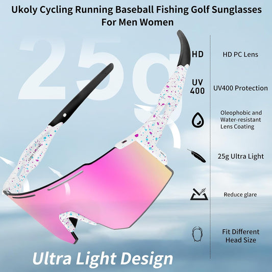 Ukoly Sport Sunglasses for Men and Women,HD PC Lens UV400 Protection