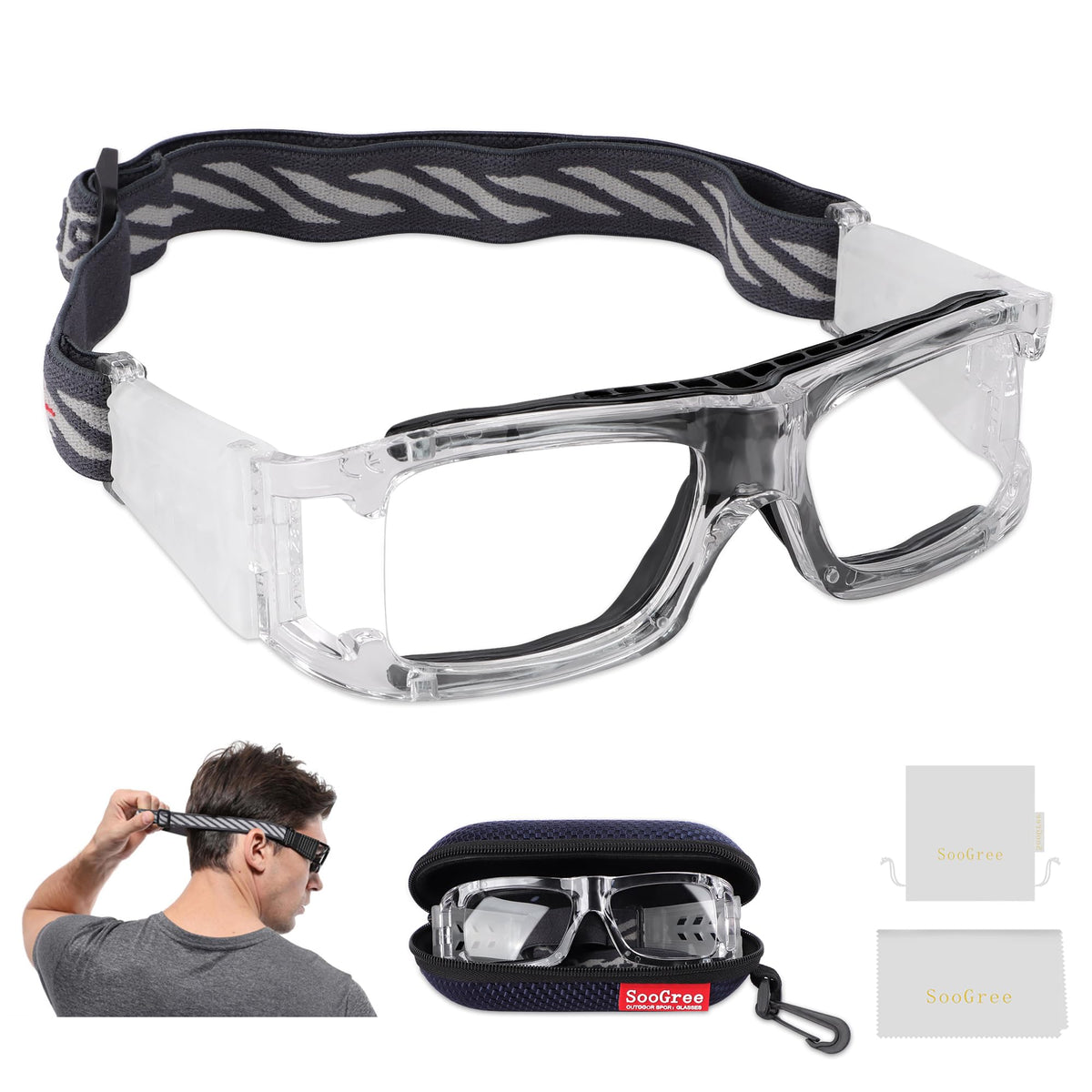SooGree Sport Glasses Goggles Basketball Soccer Sports Protective Eyewear Goggles-Replaceable Prescription Lens