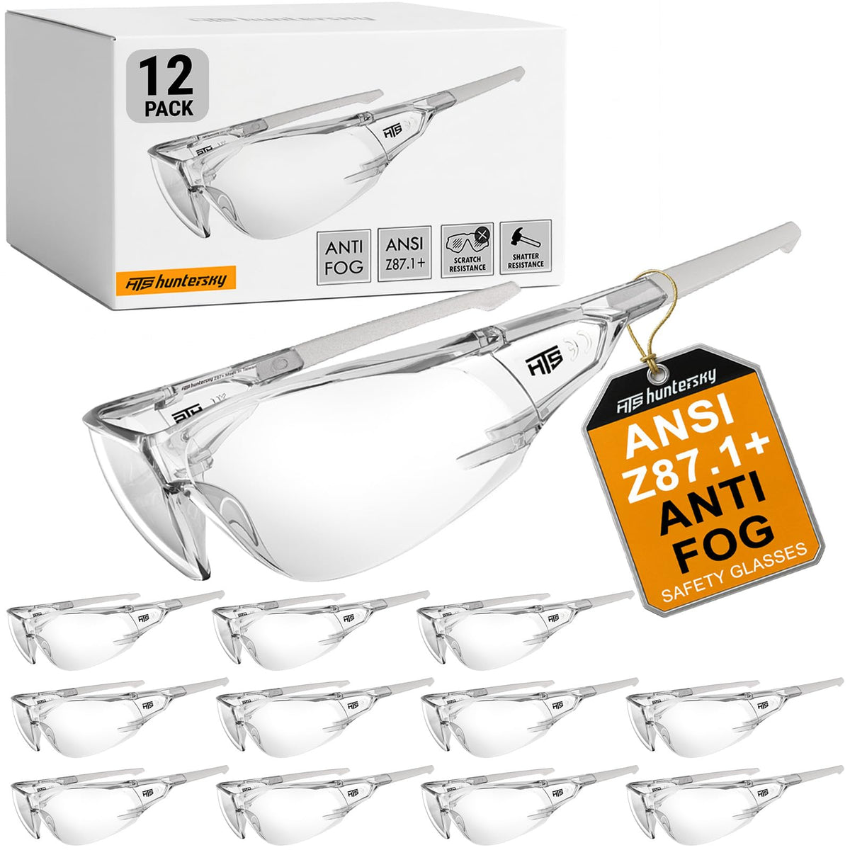 HTS HUNTERSKY ANSI Z87.1 Anti-Fog Clear Safety Glasses Pickleball Youth Baseball Lab Chemistry Goggles Scratch Resistant