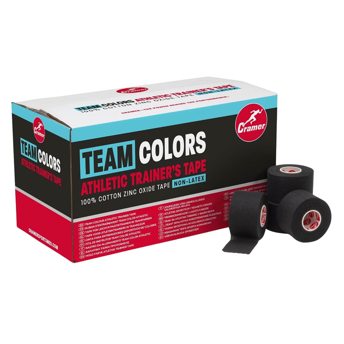 Cramer Team Color Athletic Tape, Black, Latex-Free, 1.5" x 15yds, 32 Roll Bulk Case, Tearable Sports Tape for Wrists, Ankles, Baseball, Training, Strong Athletic Wrap for Athletes & Trainers