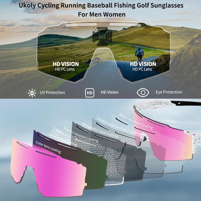 Ukoly Sport Sunglasses for Men and Women,HD PC Lens UV400 Protection