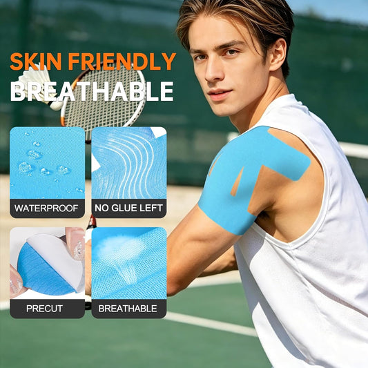 Precut Kinesiology Tape for Shoulder, 10 Pcs, Blue