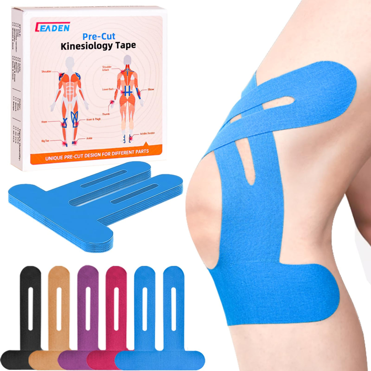 Precut Kinesiology Tape for Knees, 10 Pcs, Black