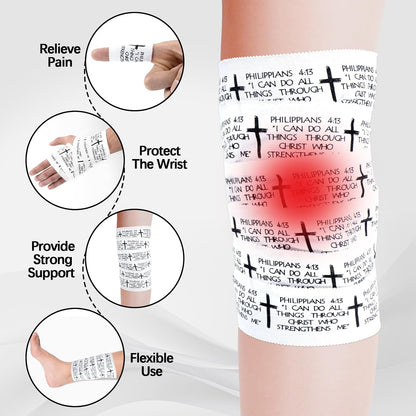 5Pcs Christian Athletic Tape 2in x 23ft Cotton Zinc Oxide Sport Faith Cross Sports Wristbands Religious Bible Verse Wrist Tape for Football Baseball Athlete Gymnastic Boxing First Aid Injury Wrap
