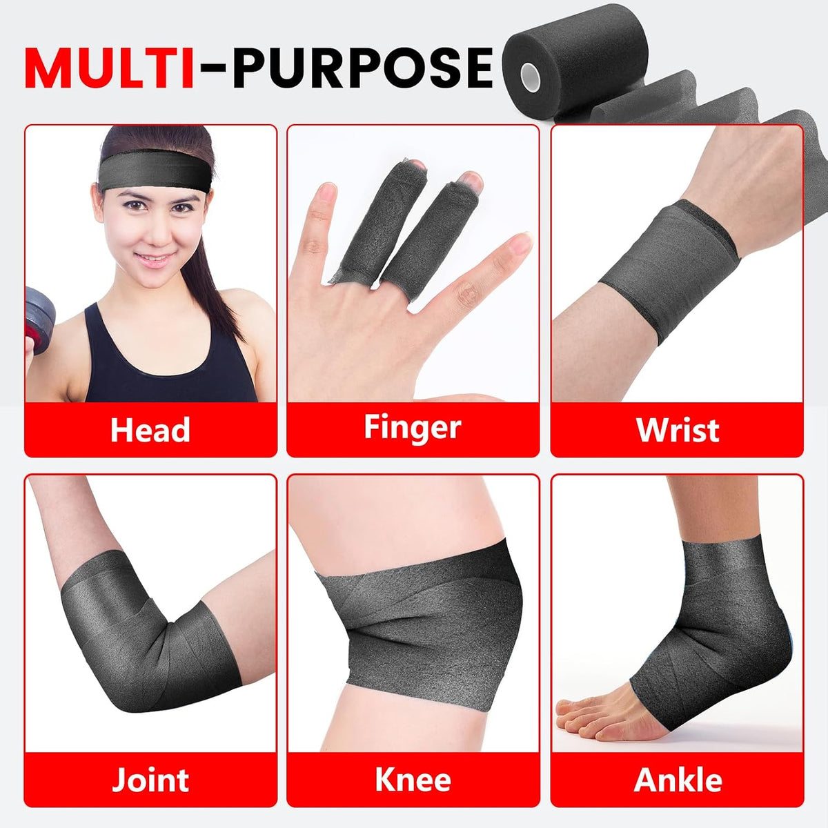 27 Pack Black Pre Wrap Tape, 2.76 Inch x 11 Yards Prewrap Athletic Tape