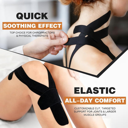 (2in X 131ft) TEAWO Kinesiology Tape Bulk Roll, Waterproof Hypoallergenic Latex-Free Sports Tape, Muscle & Joint Support for Athletes, Free Cut with Bonus Specialized Scissors (Black)