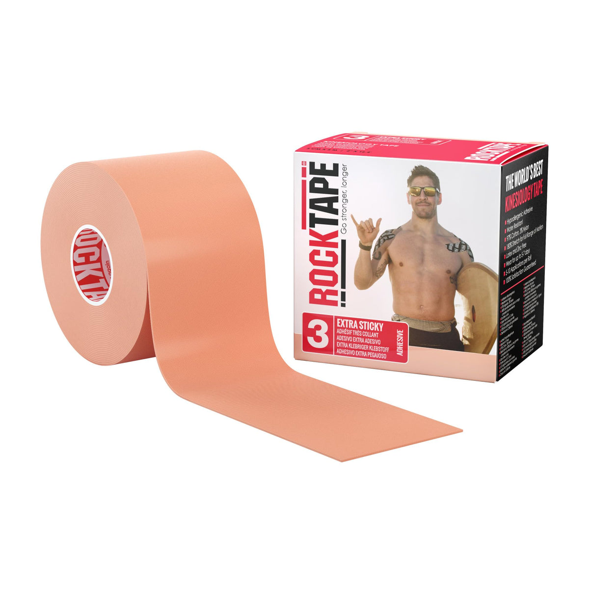 RockTape Extra Sticky Kinesiology Tape - Athletic Tape for Muscle Pain Relief, Injury Recovery - Microscopic Skin Lifting & Decompression - Sweat & Water Resistant