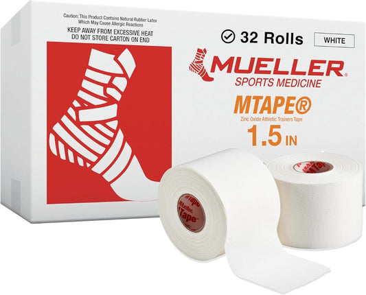 Mueller Sports Medicine MTape Rolls Team Pack, Quality Athletic Tape, Easy to Tear for Fast & Effective Taping, 1.5" x 10 Yards Per Roll, 32 Rolls