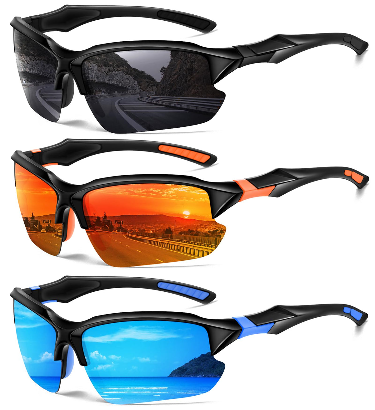 Sports Polarized Sunglasses for Men Cycling Running Fishing UV Protection Sun Glasses Lightweight Half Frame Goggles