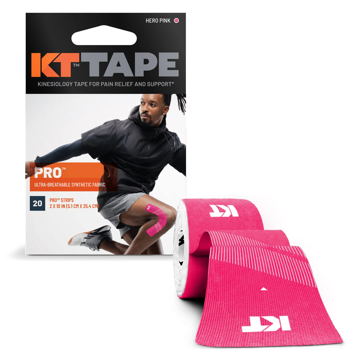 KT Tape, Pro Synthetic Kinesiology Athletic Tape, 20 Count, 10” Precut Strip