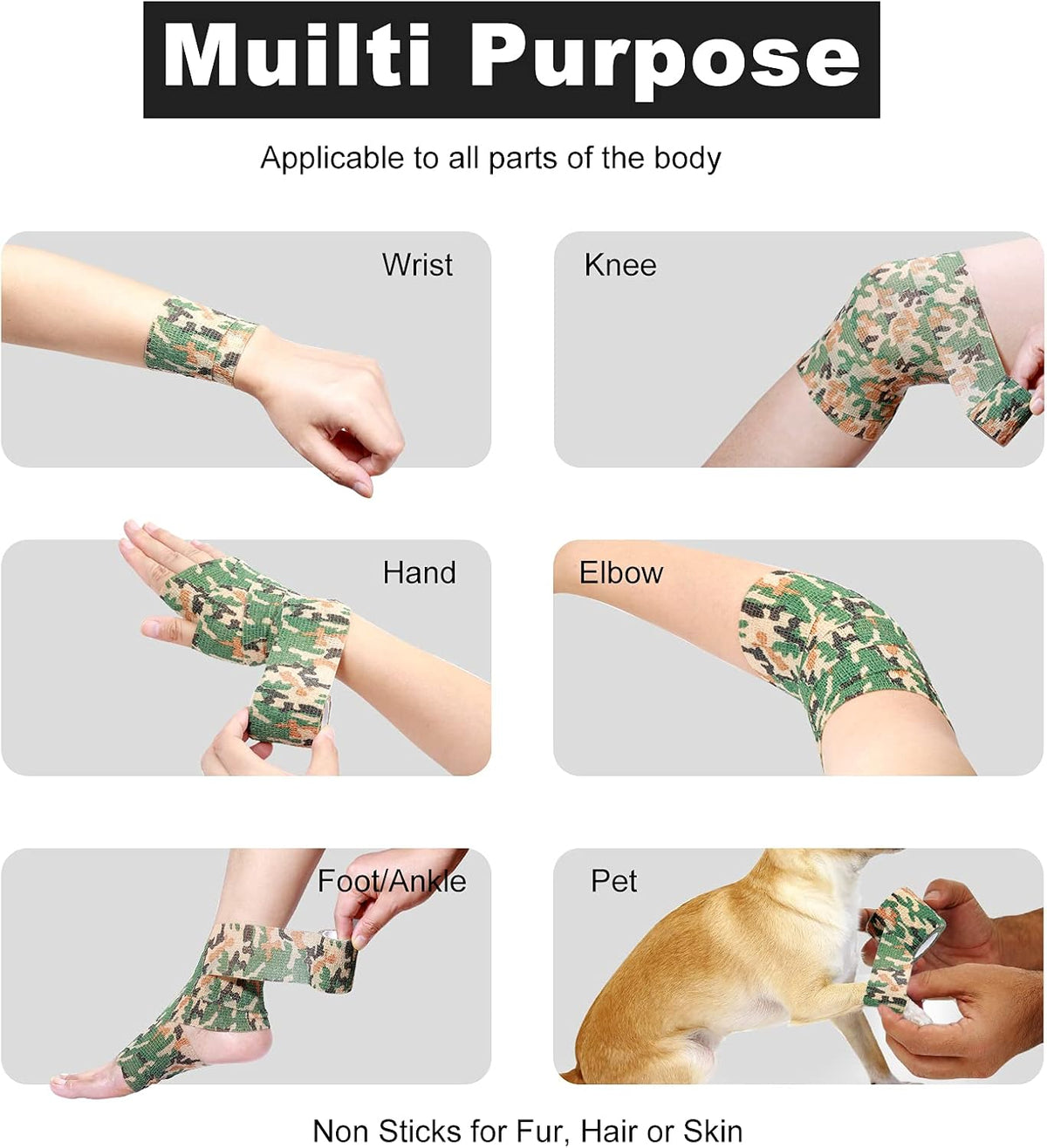 FRESINIDER 16 Rolls Self Adhesive Wrap Athletic Tape Gauze,Medical Bandage,Breathable Elastic Cohesive Bandage for Sports Injury & Pet (Camo)