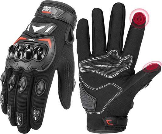 KEMIMOTO Motorcycle Gloves for Men, Touchscreen Cycling Gloves for Outdoor Sports On-Road Off-Road Mountain Motorcycle Motorcross Motorbike Dirt Bike Bicycle Racing ATV UTV