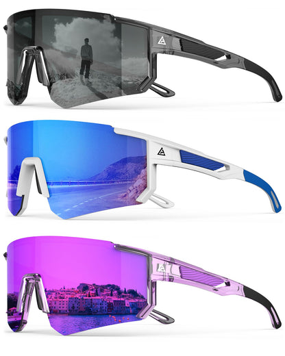 Polarized Sports Sunglasses for Men Women, UV400 Protection Mens Sunglasses Wrap Around Sun Glasses for Cycling Running
