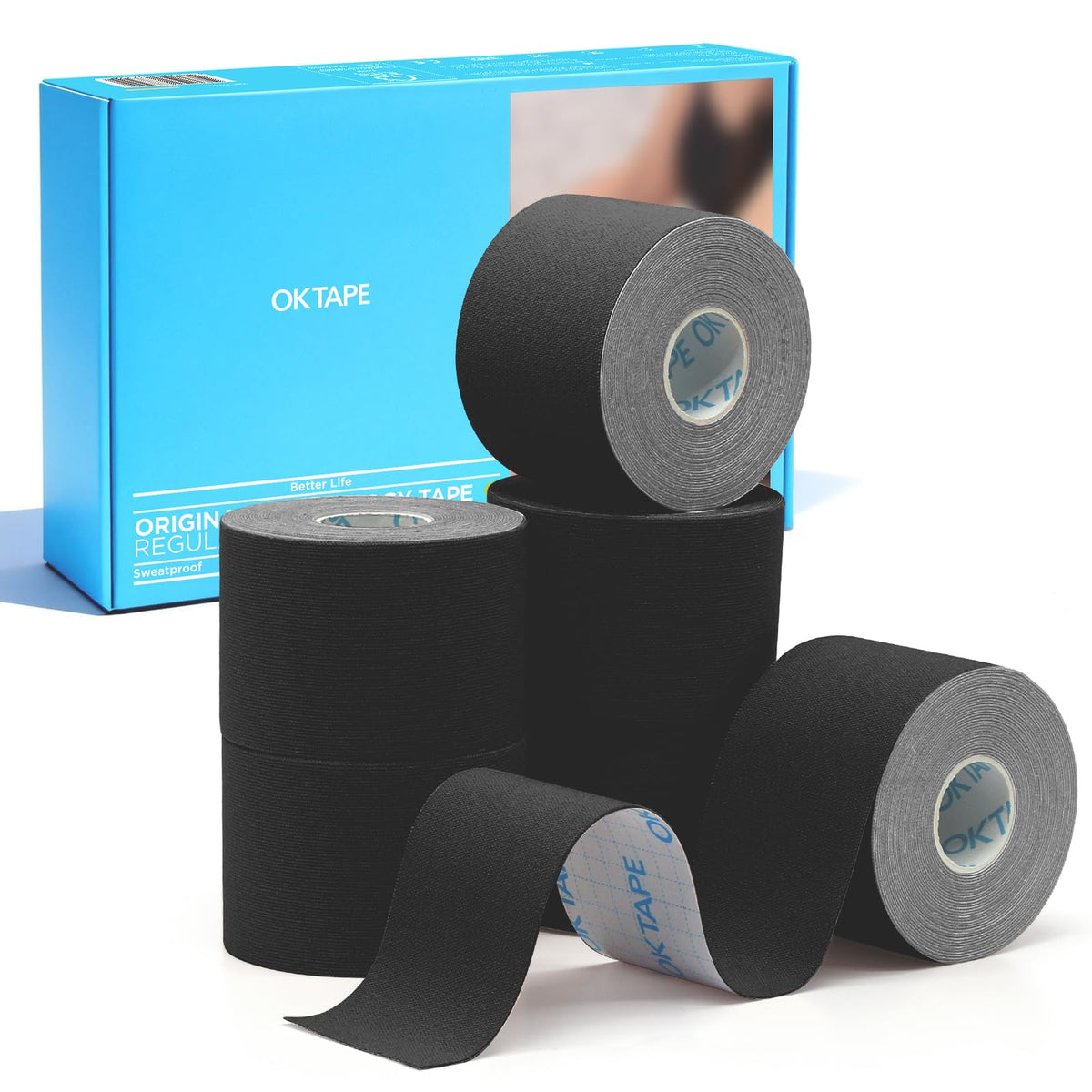 OK TAPE Kinesiology Tape (3 Pack) Latex Free Cotton Uncut 2in x 16.4ft