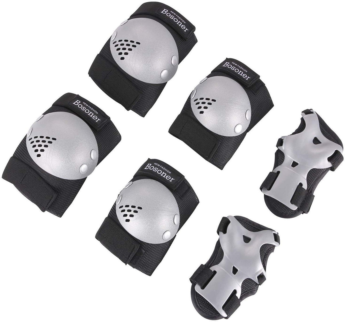 BOSONER Kids/Youth Knee Pads Elbow Pads Wrist Guards Set for 3-15 Years, Child Protective Gear Set for Roller Skates, Cycling, BMX Bike, Skateboard, Inline Skating, Scooter Riding Sports…