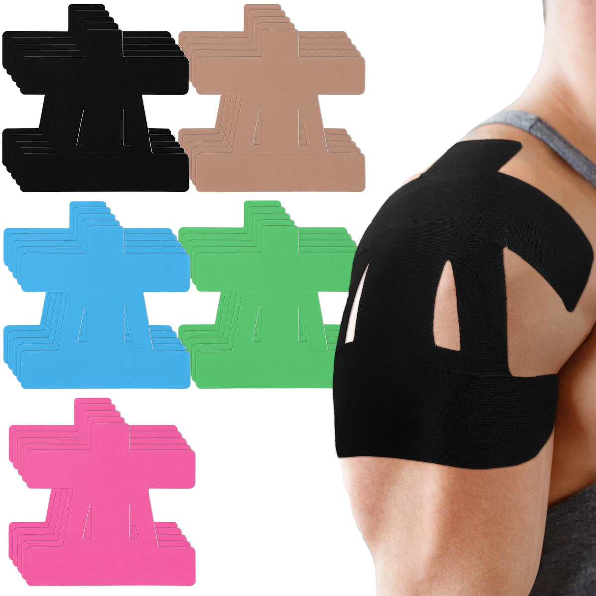 Precut Kinesiology Tape for Shoulder, 20 Count, Black