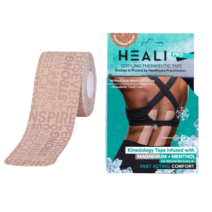 Heali Kinesiology Tape with Magnesium and Menthol, 20 Pcs Precut Strips, K Tape Roll, Knees, for Physical Therapy, Sports, Muscles and Joints, Water Resistant, Blue Splatter