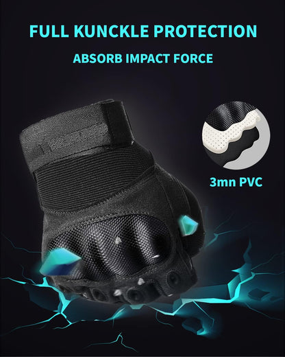 Tactical Gloves for Men, Shooting & Motorcycle Gloves with Hard Shell Knuckle Protection & Leather Palm for Airsoft Motorcycle Cycling Paintball Sports Climbing Training Hunting